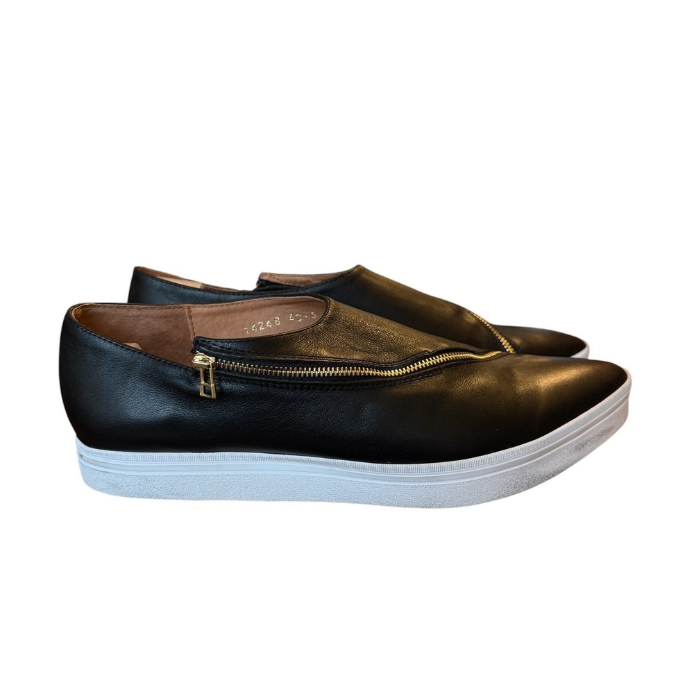 All Black Pointed Toe Diagonal Zip Platform Sneakers Women's 40